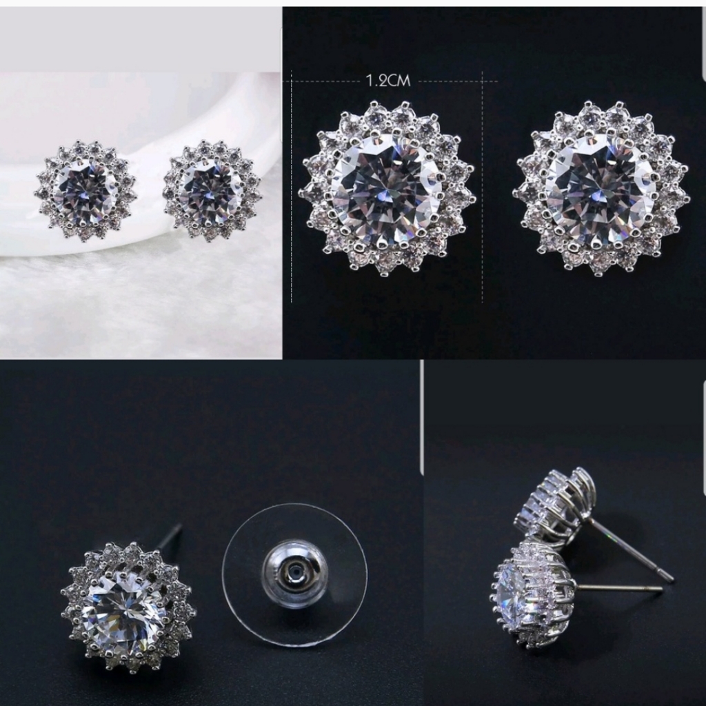 Women's Men's Elegant Round White Sapphire Stud Ea